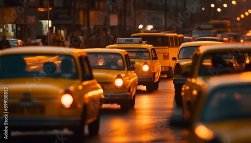 Rush hour traffic jam, blurred motion, illuminated city generated by AI © djvstock