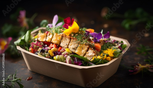 Fresh gourmet salad with organic vegetables and herbs generated by AI