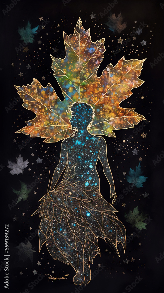 Colorful artistic leaf graphics,created with Generative AI tecnology.