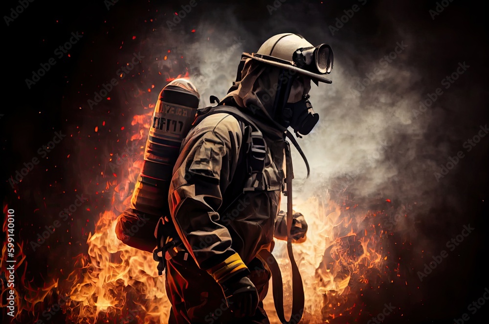 Fireman Putting Out Fire Background Generative AI Fireman Putting Out Fire Background Generative AI
