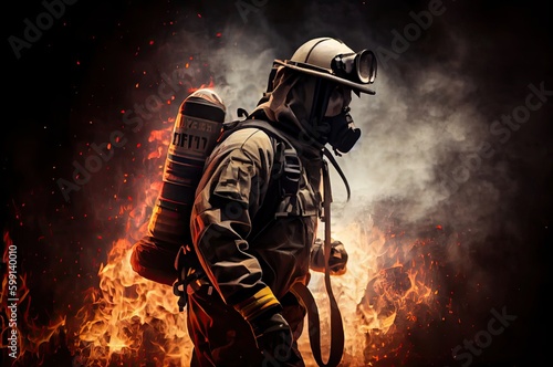 Fireman Putting Out Fire Background Generative AI