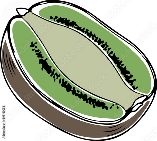 Lineart style set of colored halved kiwi black outline on white background