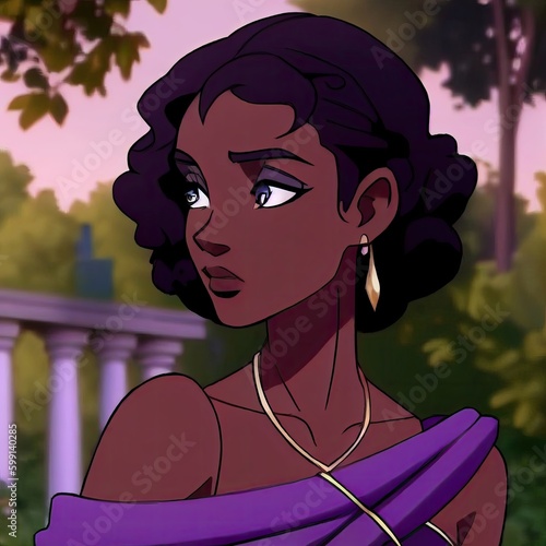 Cartoon Character Black Woman With Purple Robe Generative AI