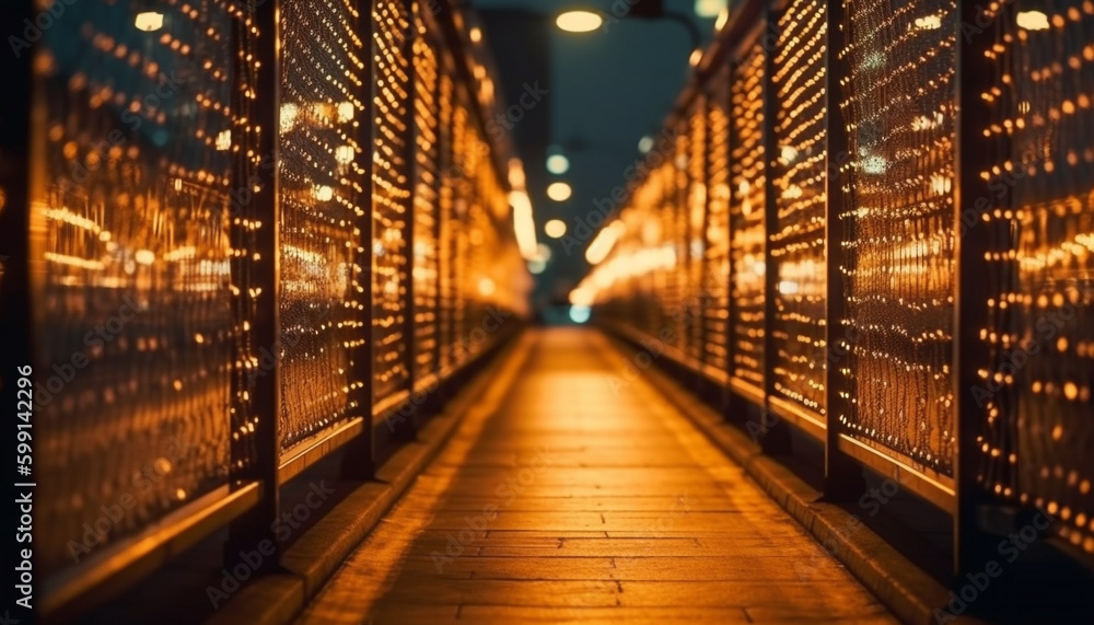 Glowing city life, modern architecture, vanishing point generated by AI Glowing city life, modern architecture, vanishing point generated by AI