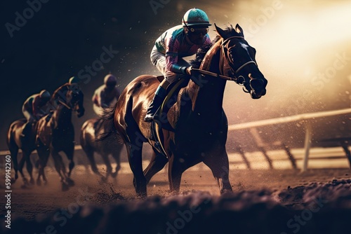 Horse race. Galloping stallions with abstract color background. Equestrian jockey on horseback.  © Fox Ave Designs