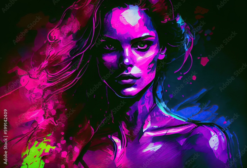 Young Woman Dark Purple Design Backdrop Generative AI Young Woman Dark Purple Design Backdrop Generative AI