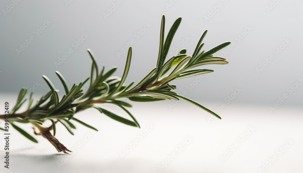 Fototapeta premium Fresh green herb leaf on twig, macro shot generated by AI