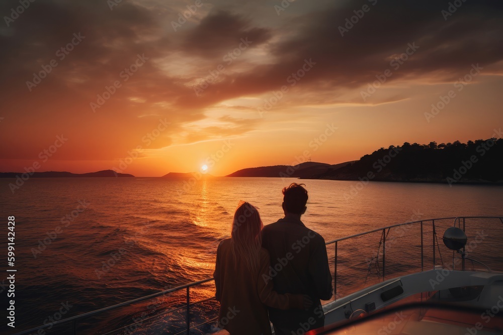 Lovers Enjoying Ride At Sea In Sunset Generative AI