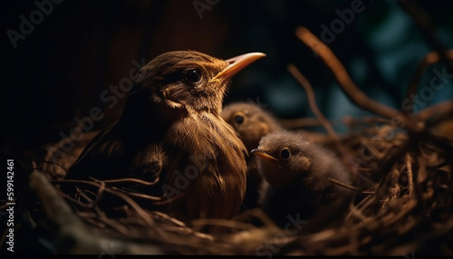 Newborn squab hatches  beauty in nature front view generated by AI