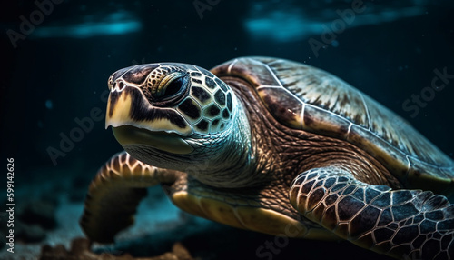 Tropical sea turtle swimming in tranquil waters generated by AI © djvstock