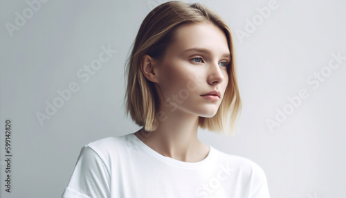 Beautiful woman with blond hair looking confident generated by AI