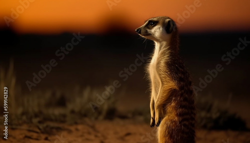Meerkat and mongoose standing, watching nature beauty generated by AI
