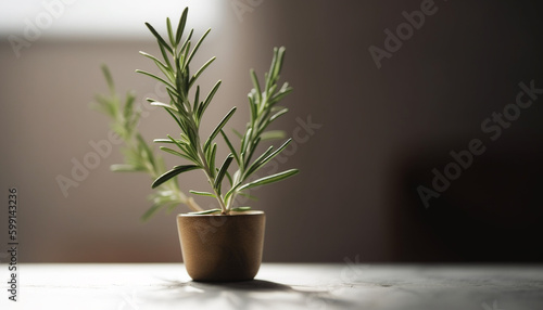 Fresh green plant in vase on table generated by AI