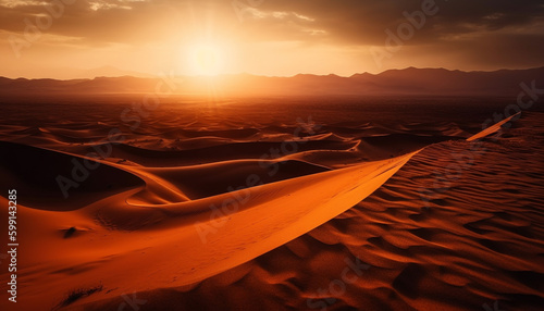 Arid climate  sand dunes  majestic sunset safari generated by AI