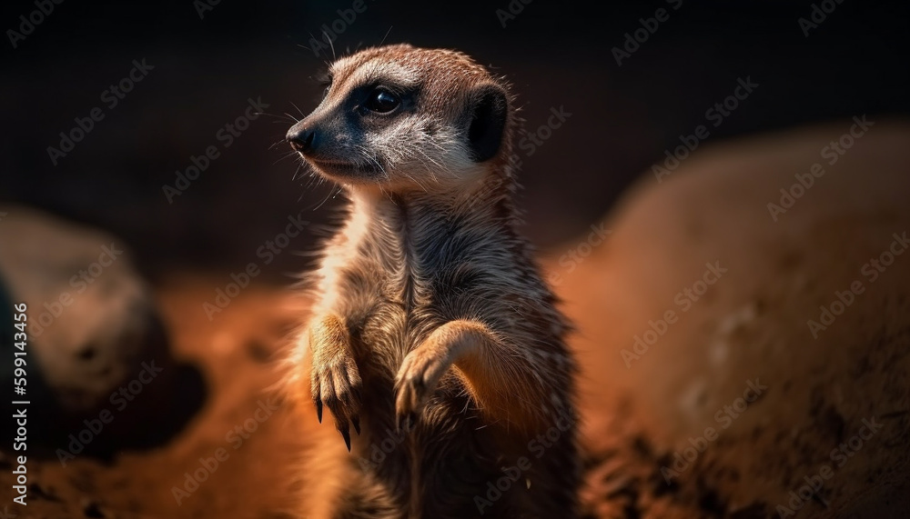 Fototapeta premium Small meerkat standing alert, watching wildlife in Africa generated by AI