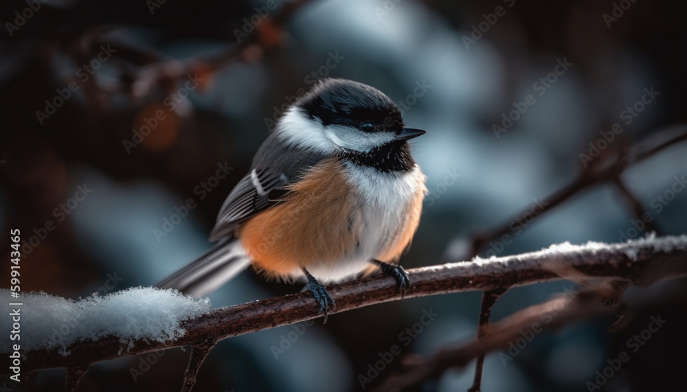 Great tit perching on branch, winter beauty generated by AI Great tit perching on branch, winter beauty generated by AI
