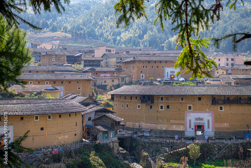 Chuxi Tulou Cluster in the early morning. Tulou is the unique traditional rural dwelling of Hakka. Capture translaton from Chinese: 