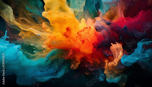 Vibrant colors mix in chaotic abstract design generated by AI © djvstock