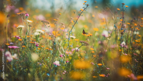 Vibrant wildflowers bloom in the uncultivated meadow generated by AI