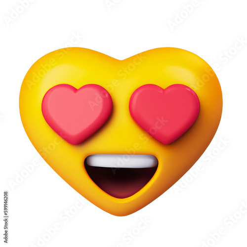 3D heart emoji with heart eyes and a smile, in bold yellow and red, with transparent background