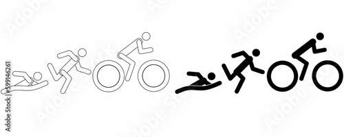 outline silhouette triathlon icon set isolated on white background