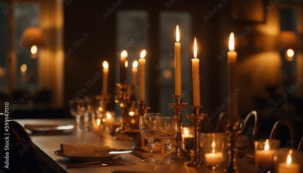 Candle burning, illuminating the tranquil chapel altar generated by AI