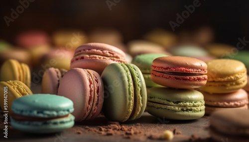 Multi colored macaroons in a gourmet French stack generated by AI