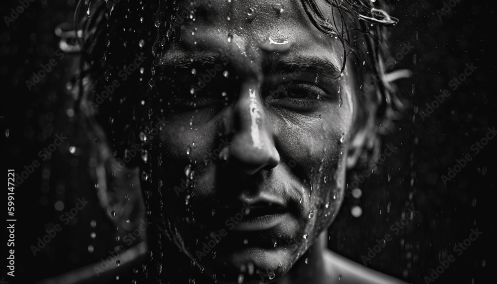 Smiling young adults splash in summer rain generated by AI Smiling young adults splash in summer rain generated by AI