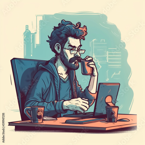 Person working on computer - AI illustration