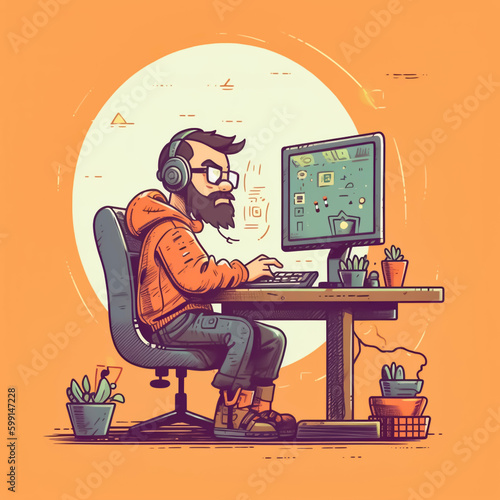 Person working on computer - AI illustration