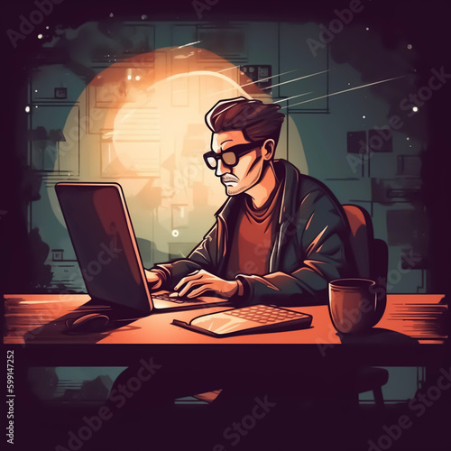 Person working on computer - AI illustration