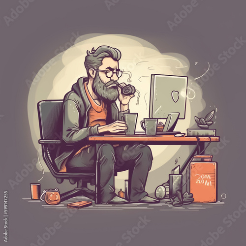 Person working on computer - AI illustration