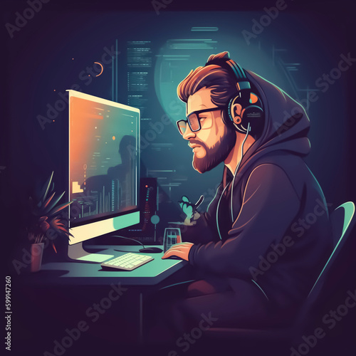 Person working on computer - AI illustration