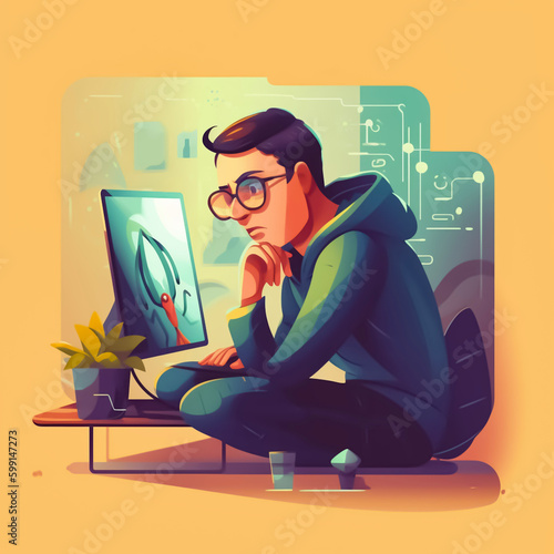 Person working on computer - AI illustration