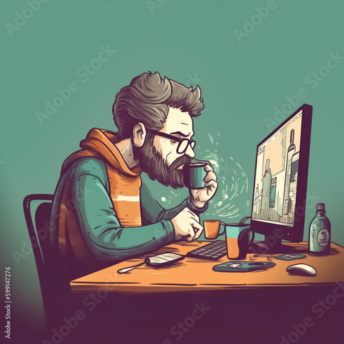 Person working on computer - AI illustration