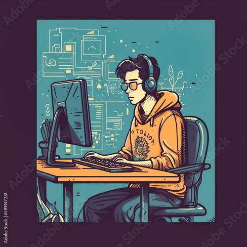 Person working on computer - AI illustration