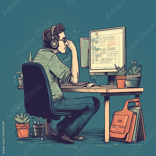Person working on computer - AI illustration