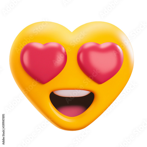 3D heart emoji with heart eyes and a smile, in bold yellow and red, with transparent background