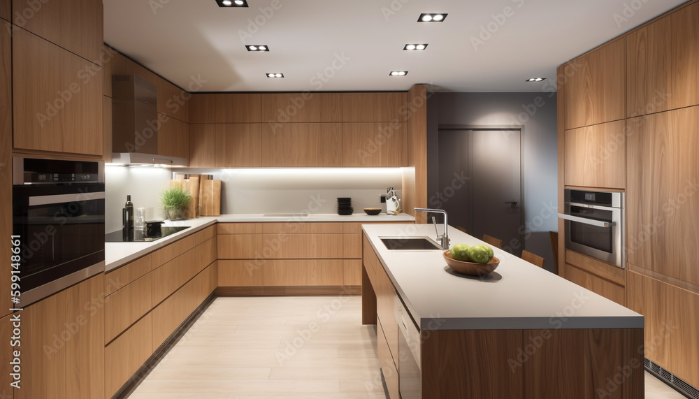 Elegant modern kitchen with stainless steel appliances generated by AI Elegant modern kitchen with stainless steel appliances generated by AI