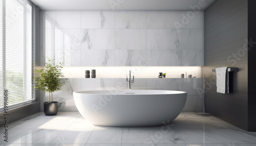 Modern elegance in domestic bathroom with marble flooring generated by AI