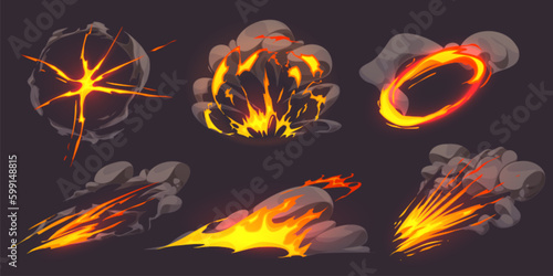 Fotografie, Obraz Comic explosive fire cloud game effect vector set