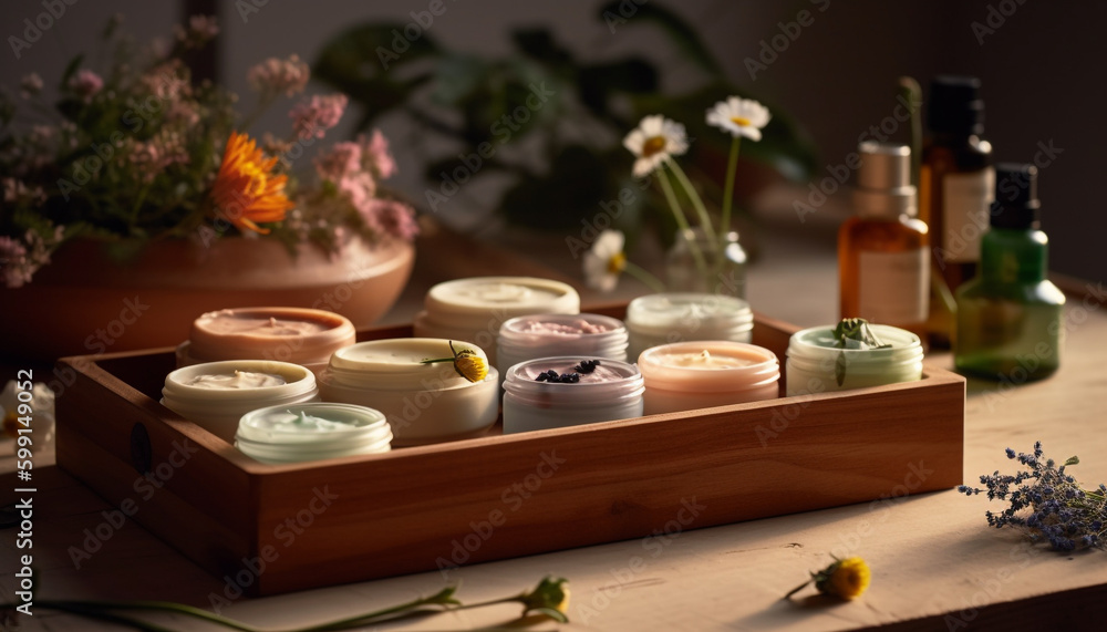 Organic beauty treatment aromatherapy candle and herbal medicine generated by AI