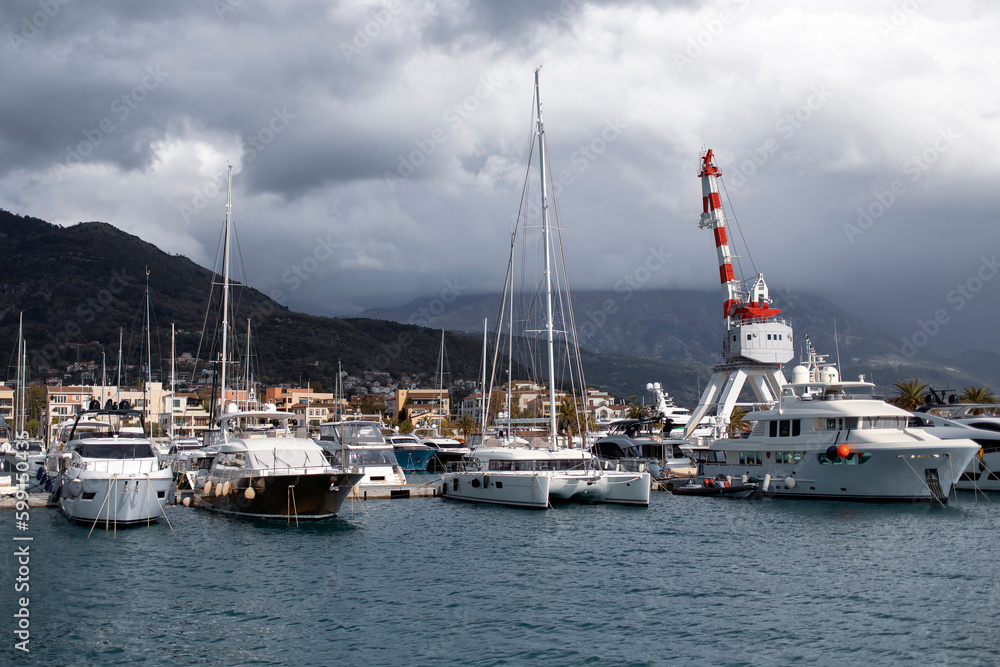 Tivat, Montenegro - Luxury yachts moored in Porto Montenegro Marina