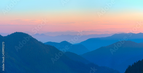 Misty view of the blue mountain range - Beautiful landscape with cascade blue mountains at the morning