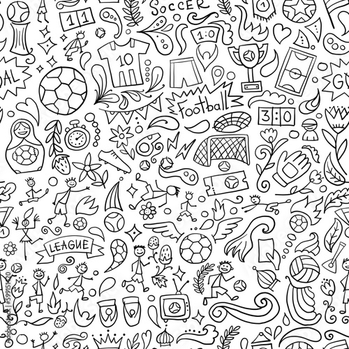 Soccer tournament, football league team international championship. Childish style seamless pattern background for your design. Vector illustration