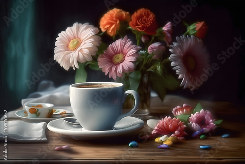 cup of coffee and flowers