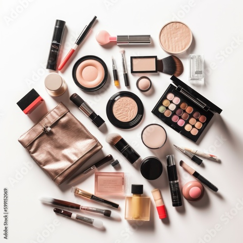 Woman's makeup kit. Concept: Beauty isn't easy. Generative AI