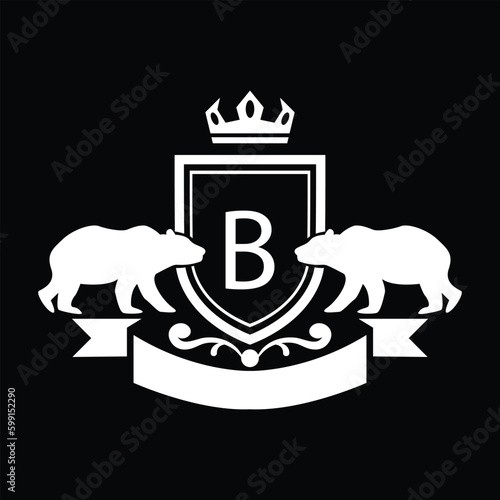 Modern Bear Badges Heraldic Logo, with letter B.