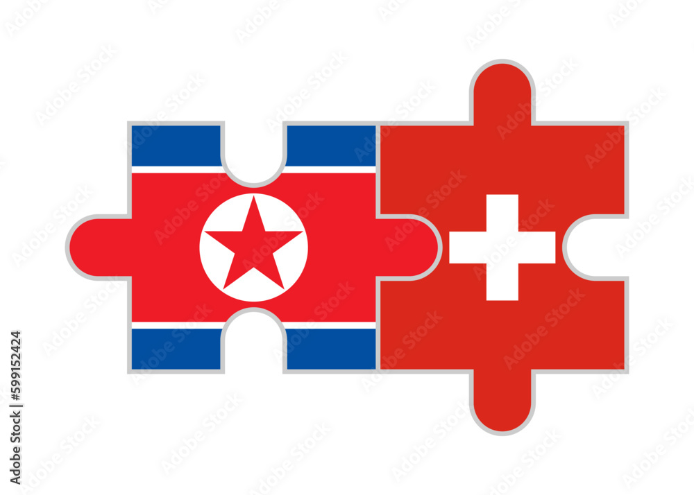 Fototapeta premium puzzle pieces of north korea and switzerland flags. vector illustration isolated on white background