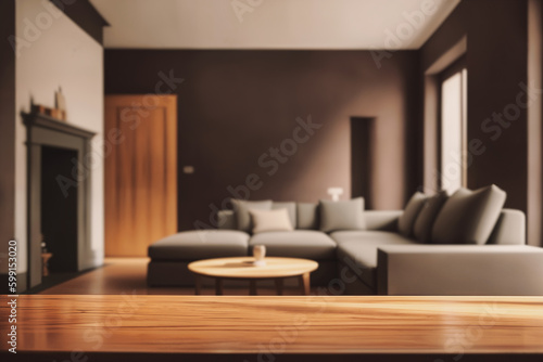 Table top with Blurred sofa Home interior decoration © birdmanphoto